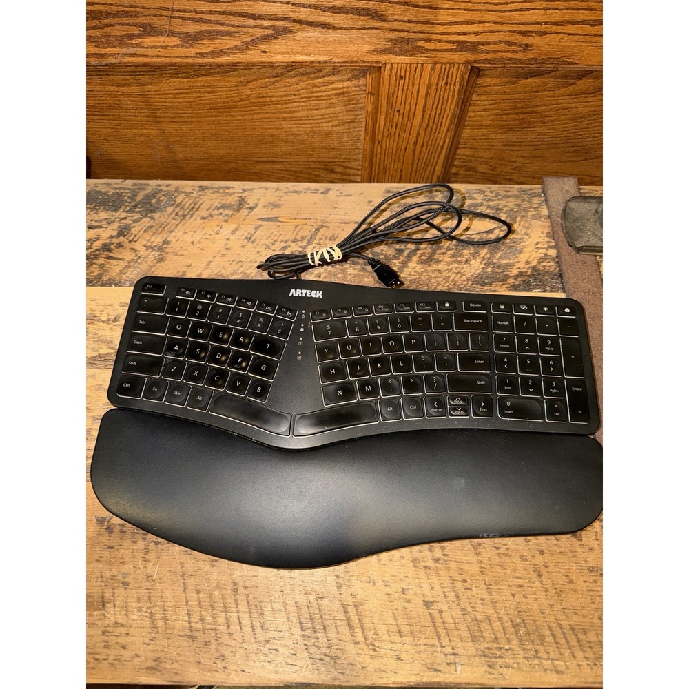 Arteck (HA315B) Split Design Ergonomic Backlit USB Wired Keyboard w Cushion